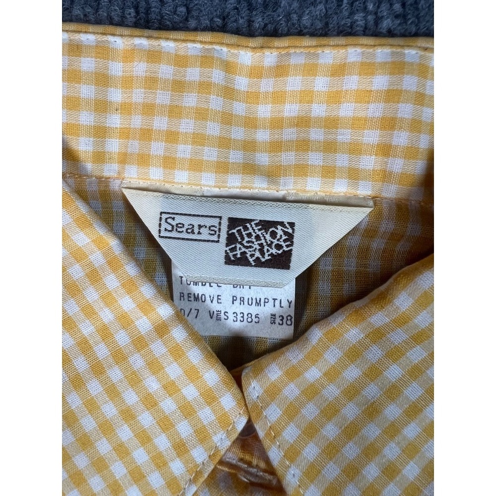Vintage Sears Yellow Gingham Sleeveless Button Up Top Blouse Shirt 38 - Picture 2 of 7